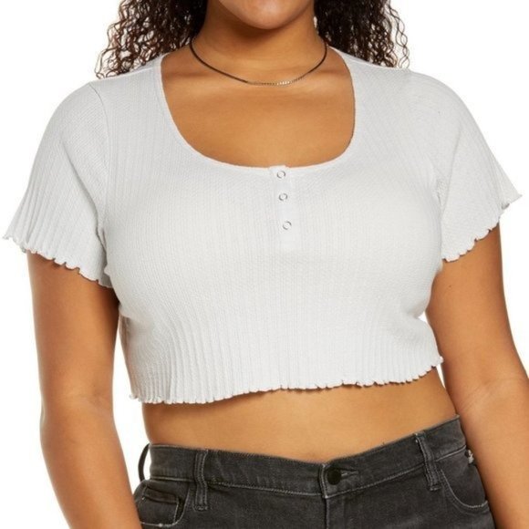 BP. Pointelle Rib Crop Henley in Grey Fog - NWT - Picture 3 of 3